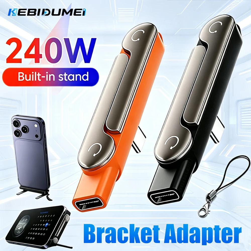 

KEBIDUMEI 240W Fast Charging OTG 2in1 Type C Phone Charging Bracket Adapter Male to USB-C Female Converter With Foldable Holder