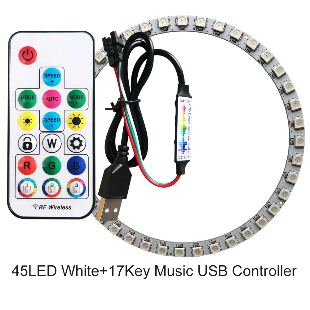 8ถึง45พิกเซล WS2812B DC5V DIY แหวน LED แยกที่อยู่ได้ WS2812ในตัวโมดูล IC 5050 RGB กลมไฟวงกลม