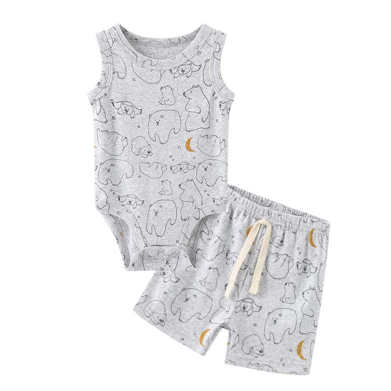 Baby set is 100% cotton, suitable for all seasons cartoon short sleeves, suitable for babies and girls