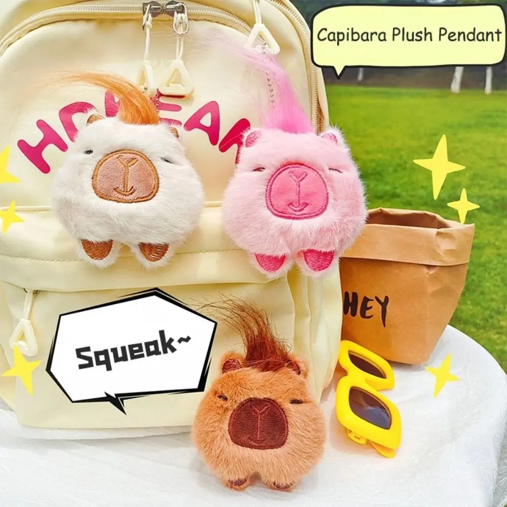 Lovely with Hair Squeeze Capybara Keychain Soft Anime Squeak Capibara Doll Toy Keyring Chirping Kapibara Pendant Kids