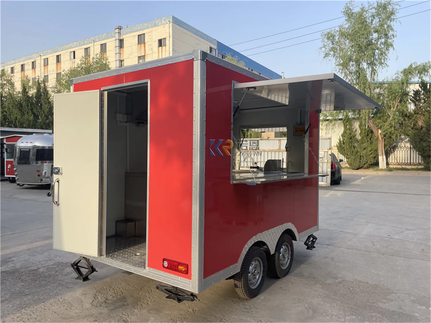 맞춤형 레드 푸드 트레일러, 야외 핫도그 아이스크림 패스트 푸드 트럭, 주방 장비 트럭 포함, 3m