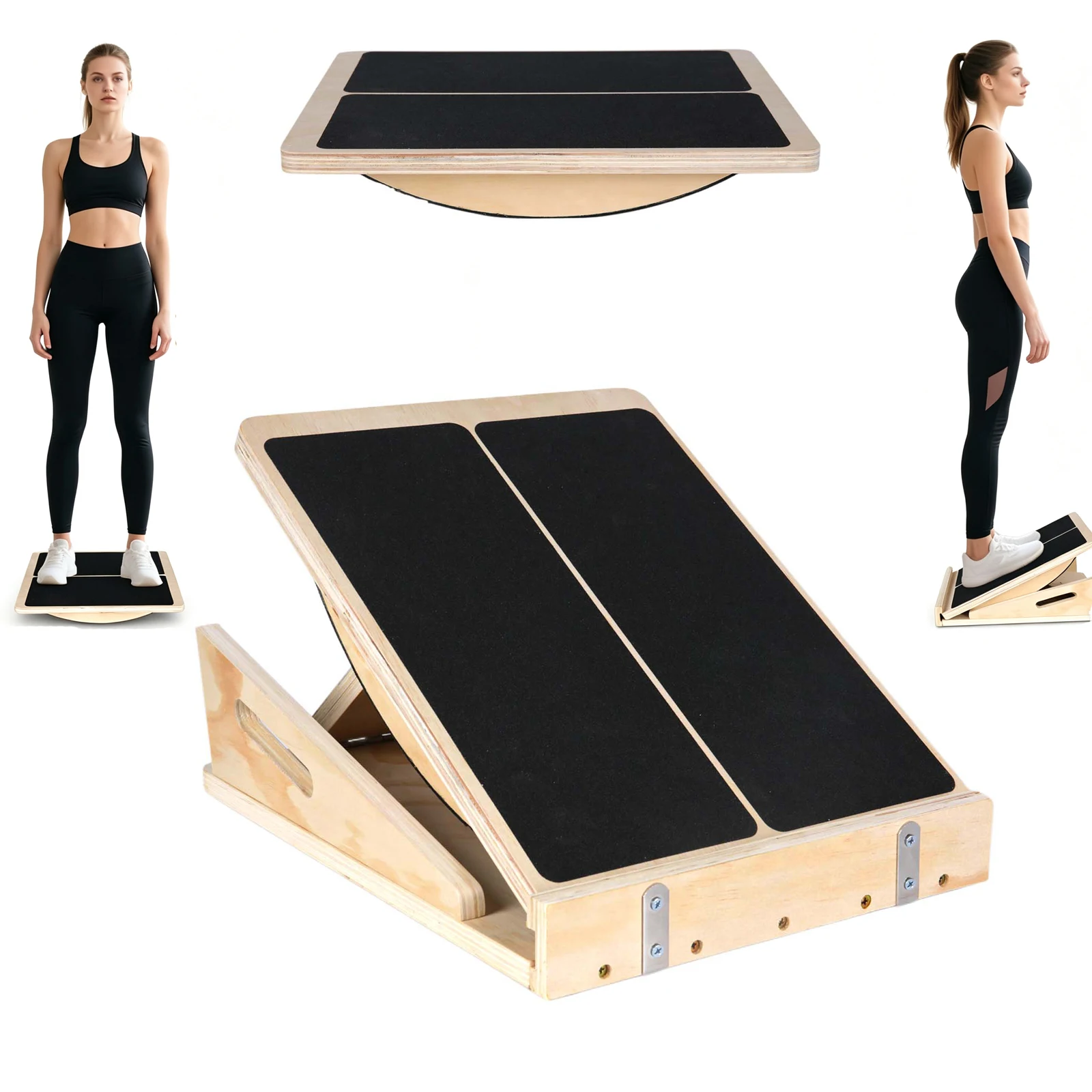 Planche d'équilibre en bois réglable antidérapante pour étirement des mollets, rééducation de la cheville, planche inclinée pour fitness, étirement des jambes, entraînement d'équilibre, salle de sport à domicile