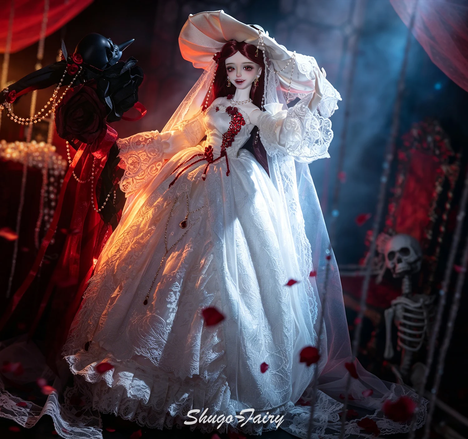 ShugaFairy Cassandra F BJD 1/4 Resin Full Set Noble Revenge Heiress Grinning Head with Wide-Brim Hat Handmade Ball Jointed Doll