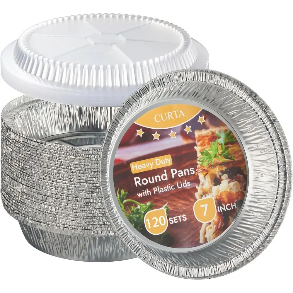 

7 Durable Aluminum Foil Pans with Clear Lids - Ideal for Baking, Roasting, Storage, Takeout, and Air Frying (120 Pack)