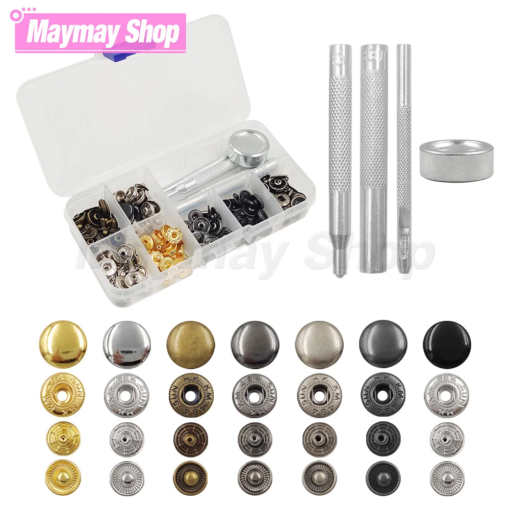 35Sets Metal Snaps Fasteners Snap Button With Setting Tool Kits No-Sew Press Studs Buttons For Clothing Bags DIY LeatherCraft