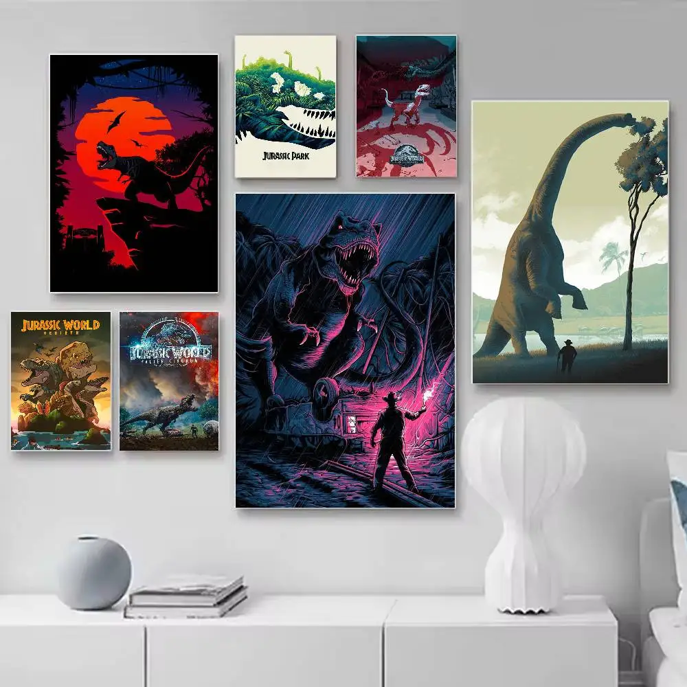J-Jurassic Park Dinosaur World Poster HD Quality Wall Art Retro Posters For Home Room Wall Decor Self Adhesive