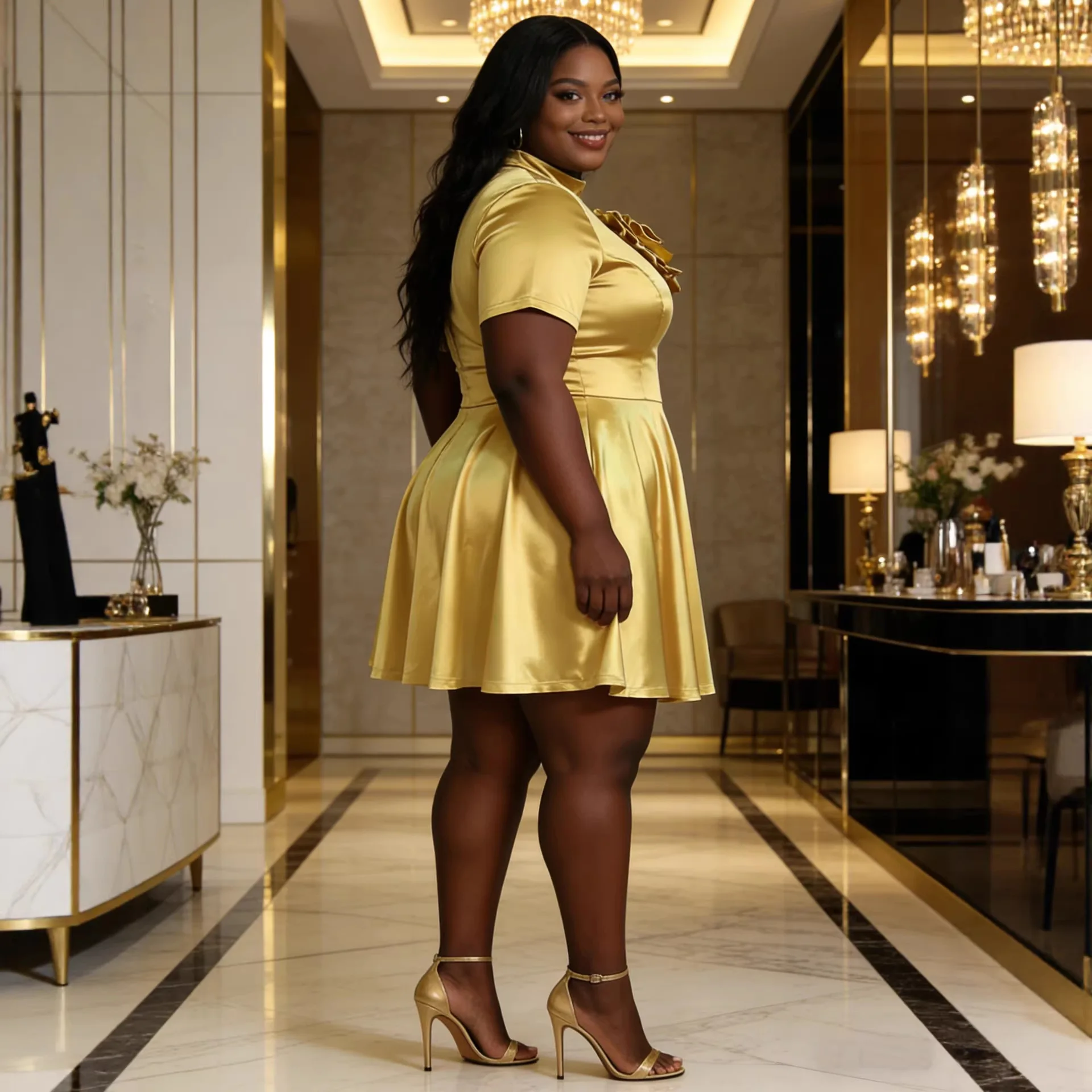 

Женское атласное платье больших размеров с объемным цветочным узором, элегантное вечернее платье А-силуэта с высоким воротом, повседневное, в стиле Y2K