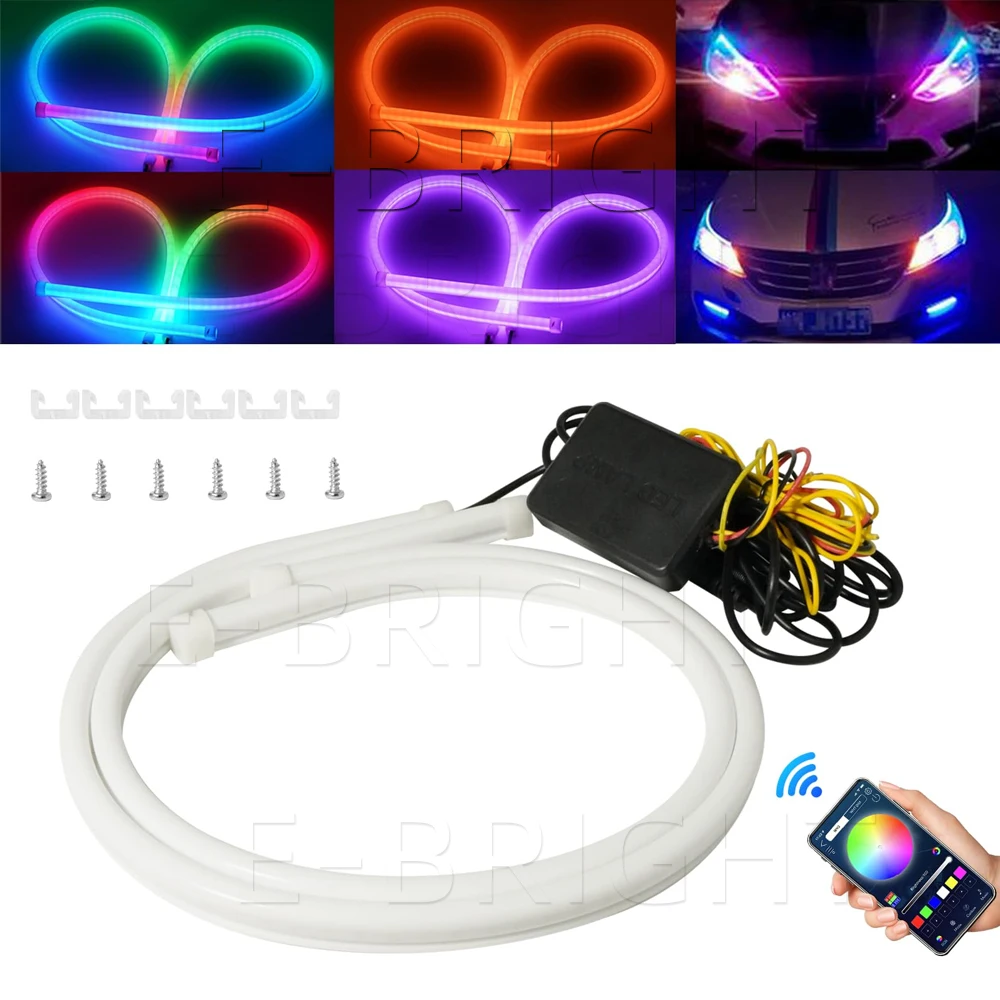 

Sequential LED Strips APP Bluetooth Control RGB Multi Color Headlight 24Inch LED Daytime Running Lights Flexible DRL Tube Strip