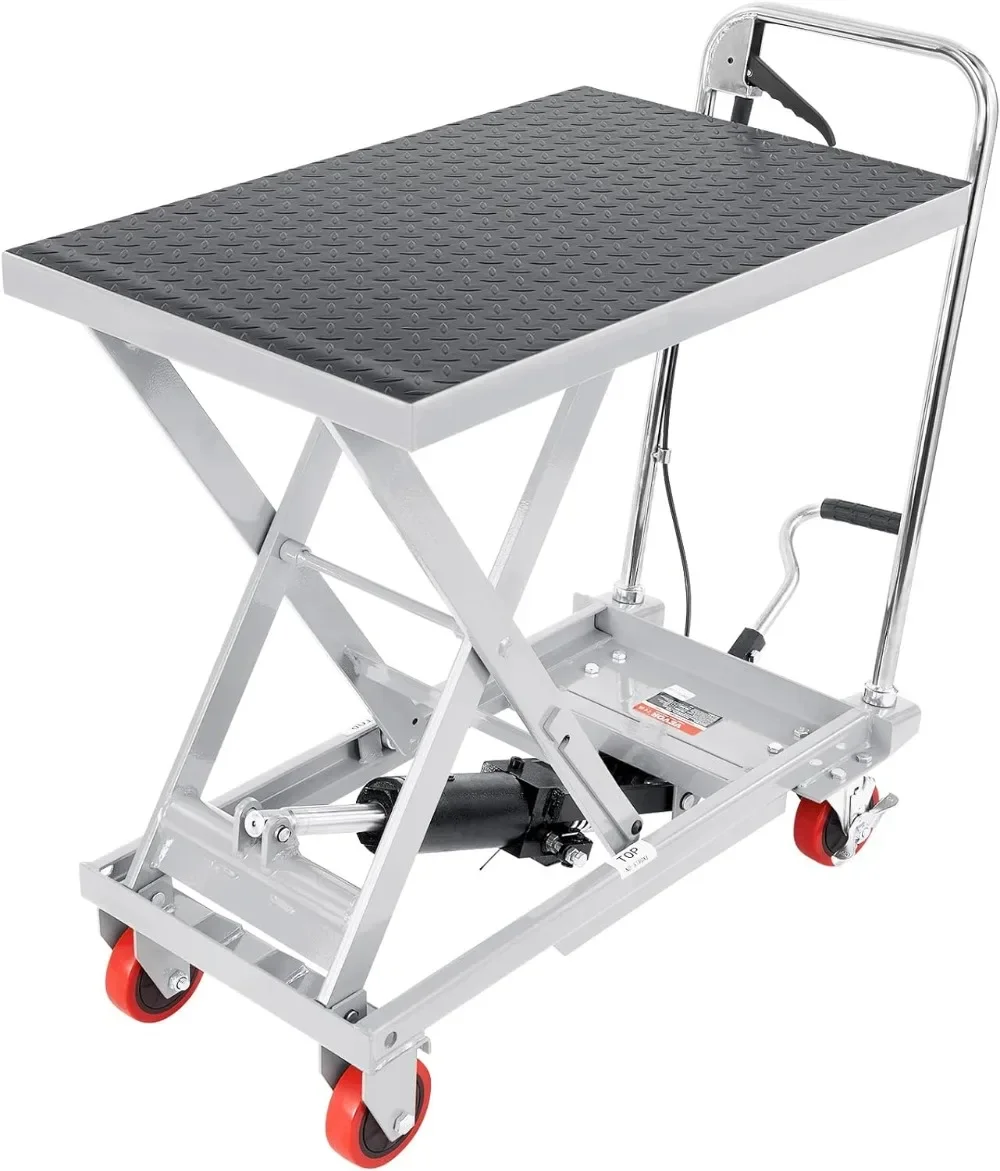 Manual Single Scissor Lift Table, carrinho hidráulico, 500lbs Capacidade, 28,5 "Altura de elevação, 4 rodas e almofada antiderrapante