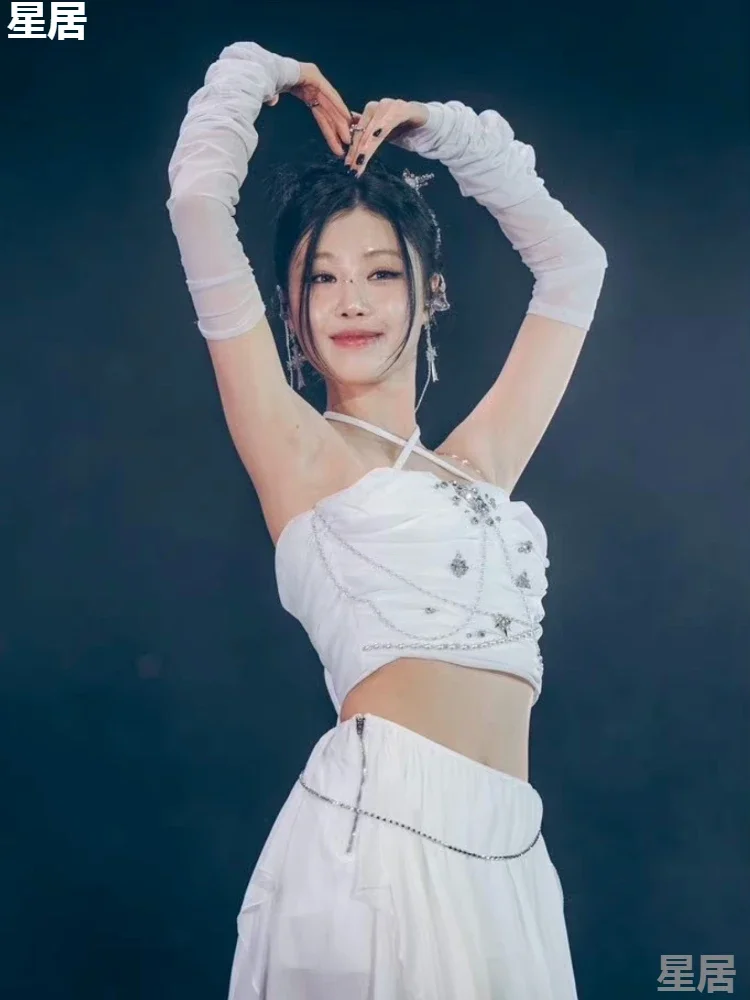 Koreanische Jazz Outfits Frauen Sänger Shiny Halter Tops Unregelmäßige Röcke Tanz Kleidung Kpop Nachtclub Dj Bühne Leistung Kostüme