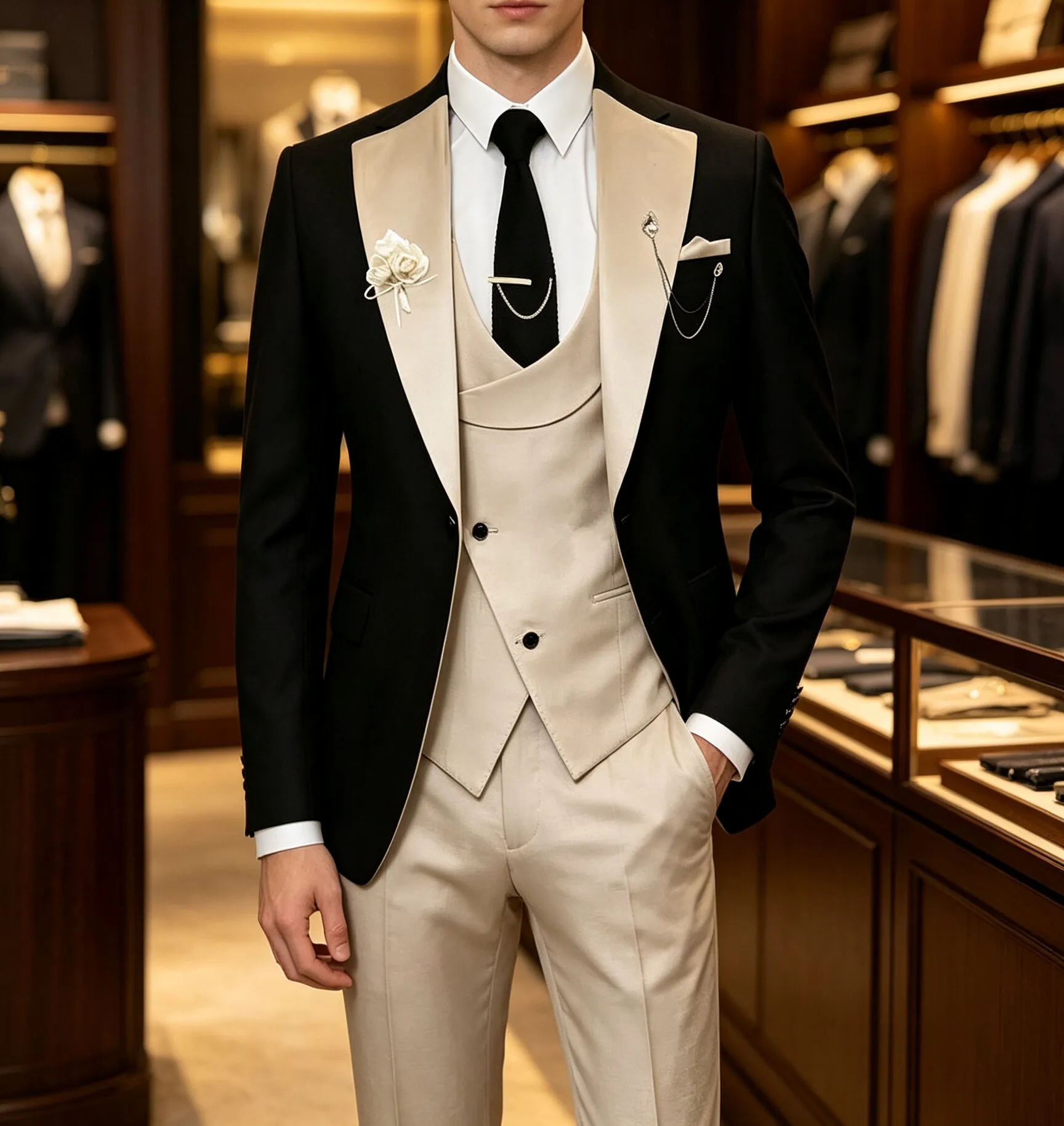 Herrenmode, lässiger 3-teiliger Anzug, Slim-Fit-Blazer, Weste, Hose, lange Hose, leicht, atmungsaktiv, für den Alltag, Reisen und Partys. – Detail 9