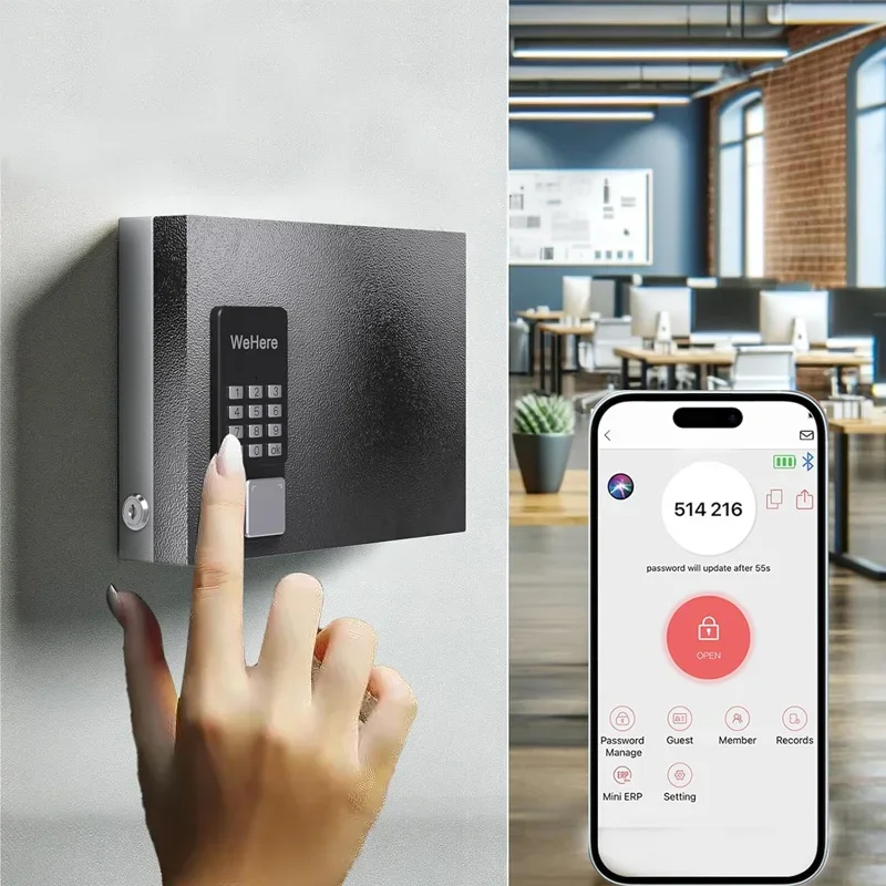 WeHere-parede Inteligente Armário De Armazenamento Chave, 16 Key Lock Box, OTP, APP, Bluetooth, Código Fixo de Desbloqueio, Key Management Seguro