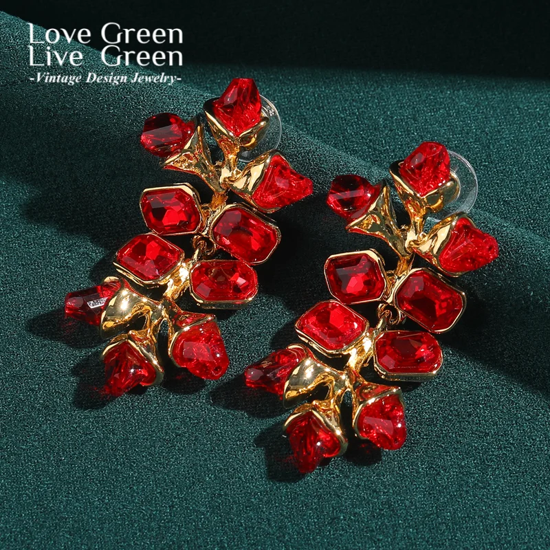 

Vintage Large Red Crystal Drop Earrings Leaf Fashion Bright Luxury Quality Jewelry Elegant Accessories Woma Gift 2025 Trendy