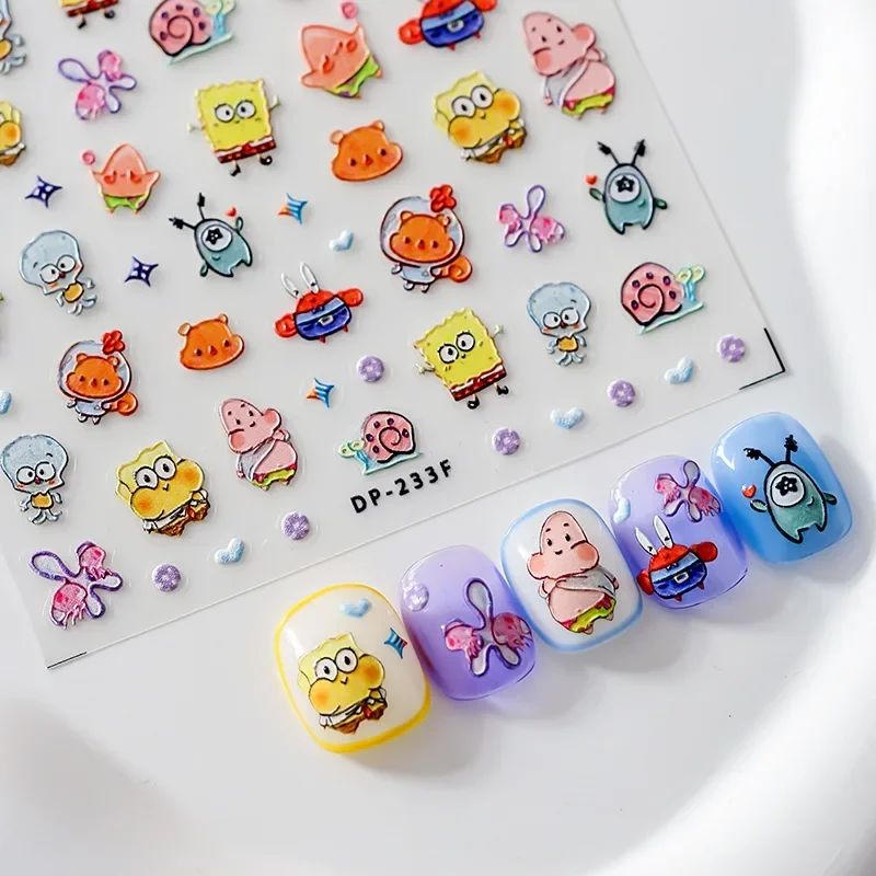 SpongeBob Cartoon Nail Stickers Nail Art Decals Patrick Star Nail Stickers Set 3D Relievo Anime Art Decoration Character Sticker