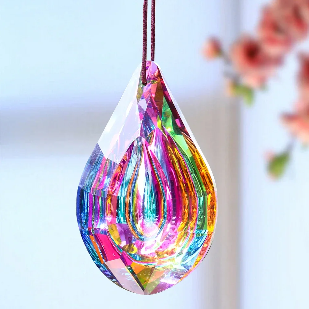 1PC 75MM AB Color Glass Art Crystal Prism Faceted Pipa Windows Sun Catcher Chandelier Parts DIY Home Wedding Decor Accessories