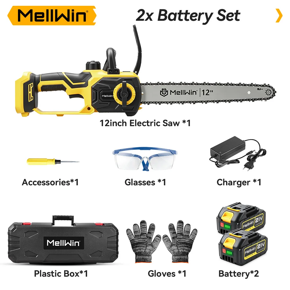 MELLWIN 12 Inch Borstelloze Elektrische Kettingzaag Draagbare Hoge-Snelheidszaag Tuin Houtzaag Zaagmachine Voor Makita 18V Accu