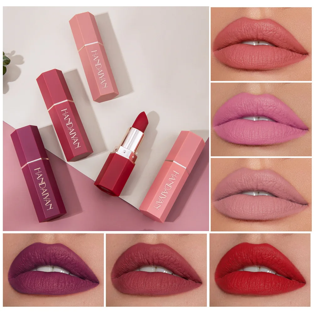 HANDAIYAN 6-color Matte Lipstick Waterproof Moisturizes Lasting Coloration Popular Lipstick No Fading Hot Selling Popular Makeup