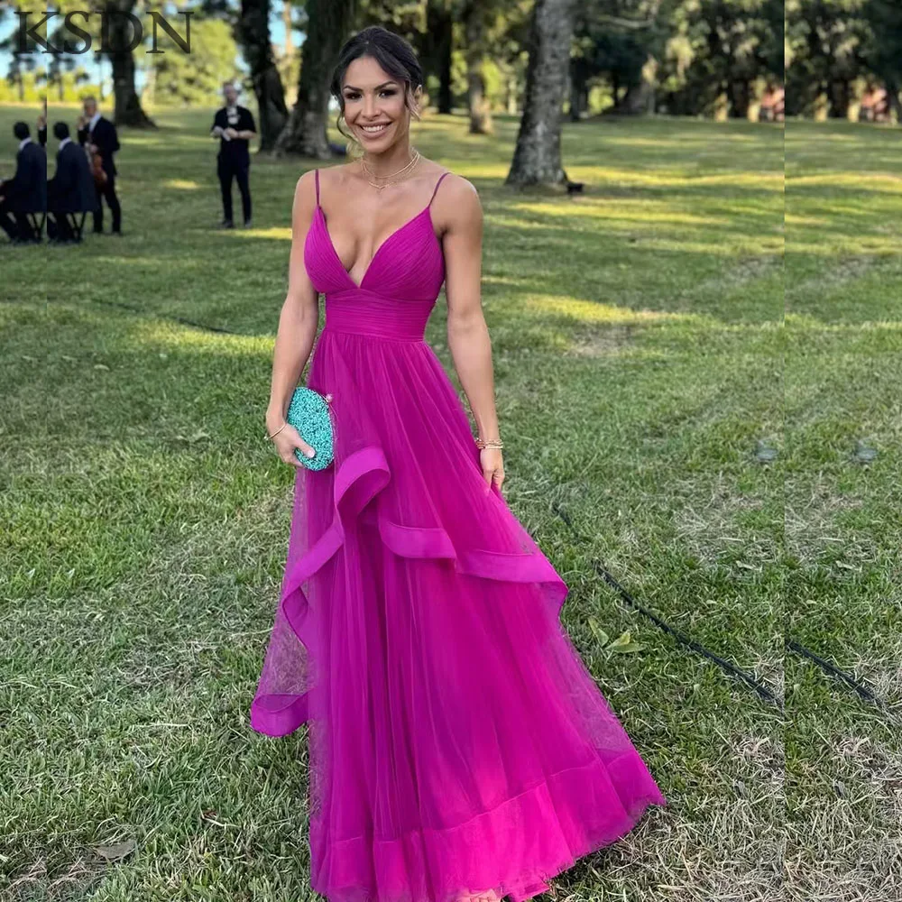 

KSDN Вечерние платья на тонких бретельках по индивидуальному заказу Элегантное тюлевое платье длиной до пола с скользящим шлейфом Длинное вечернее платье для особых случаев