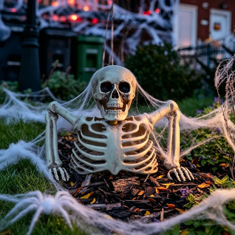 Halloween Half Body Skeleton Decor, Realistic Skull Bone Prop for Yard Lawn, Horror Haunted House Outdoor Scene Layout Ornament