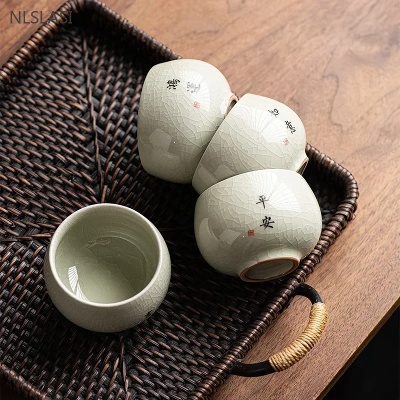 140ml Exquisite Ice Crack Glaze Ceramic Tea Cups Hand-painted Porcelain Master Cup Exquisite Teacup Tea Accessories 1pcs tea cup