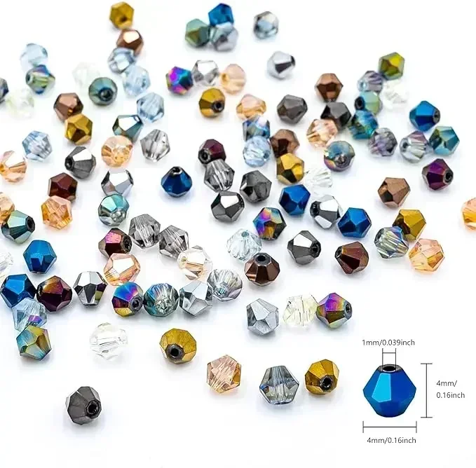 100 Stück Glänzende Kristall-Glasperlen, Bunte Bicone-Glasperlen für Schmuckherstellung, Armbänder, Halsketten, Anhänger und Zubehör – Detail 2