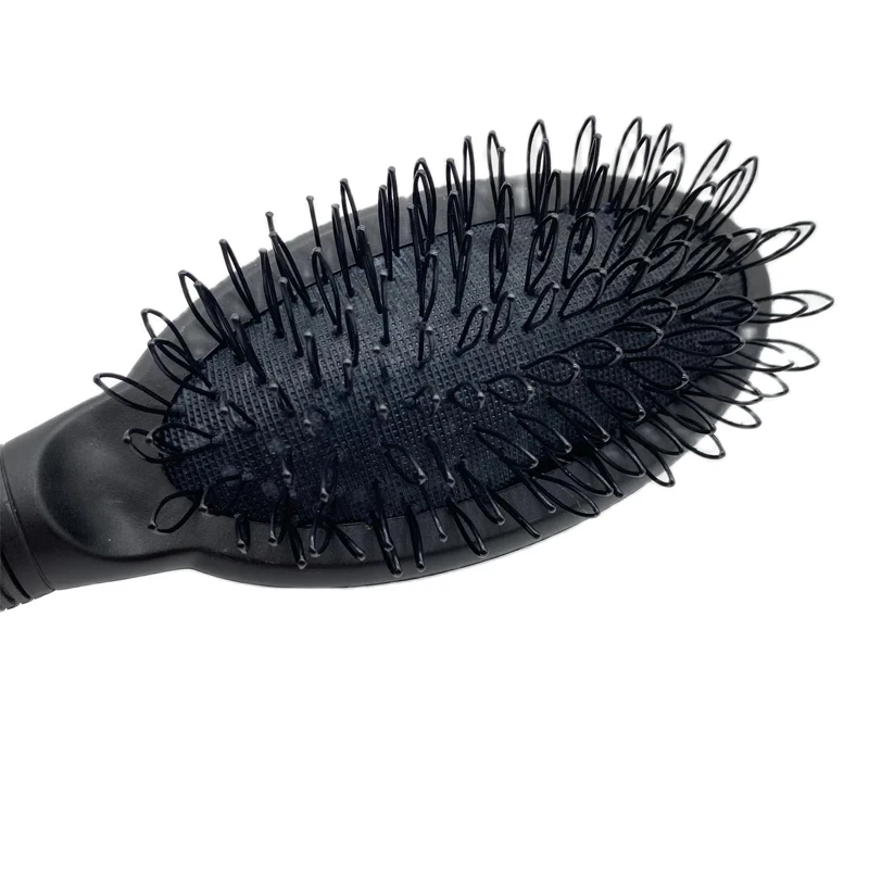 Cepillo de lazo negro para cabello y dientes de acero, cepillos de plástico, peine de madera, peluca, cepillo de extensión, sin enredos, 1 unidad