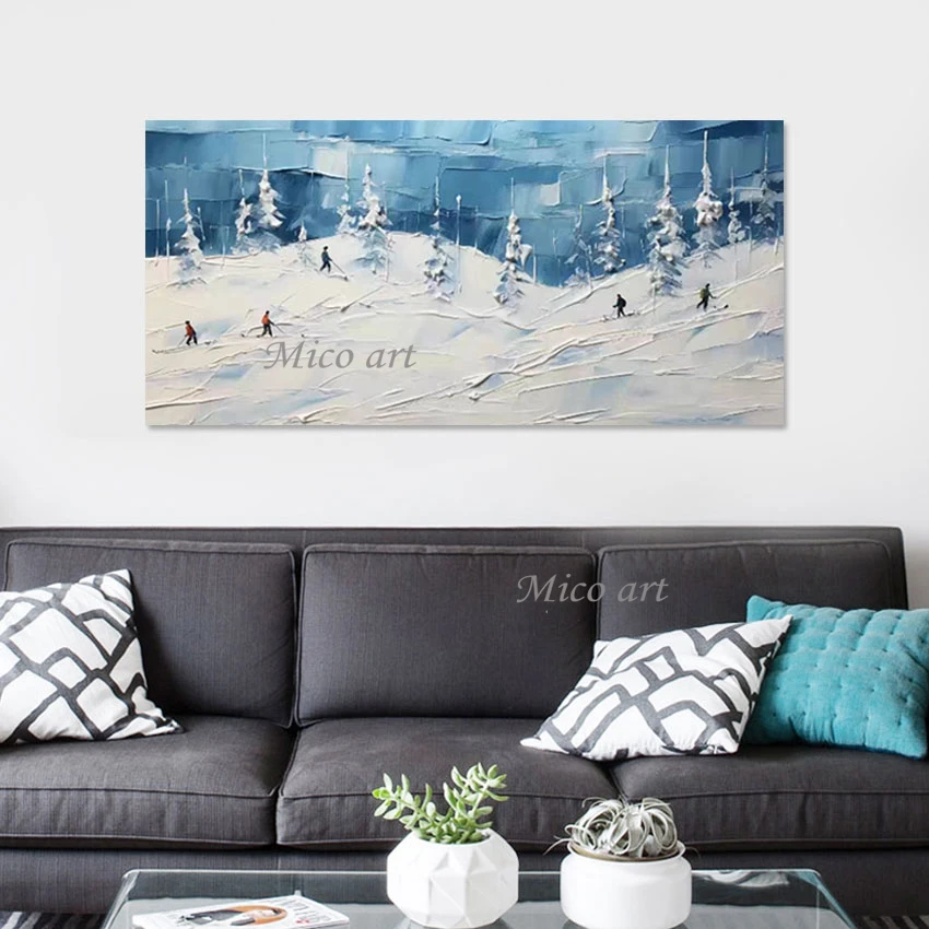 3d Snow Scenery Abstract Acrylic Picture Frameless Canvas Oil Painting Knife Texture Art Design Decor New Arrival Wall Poster