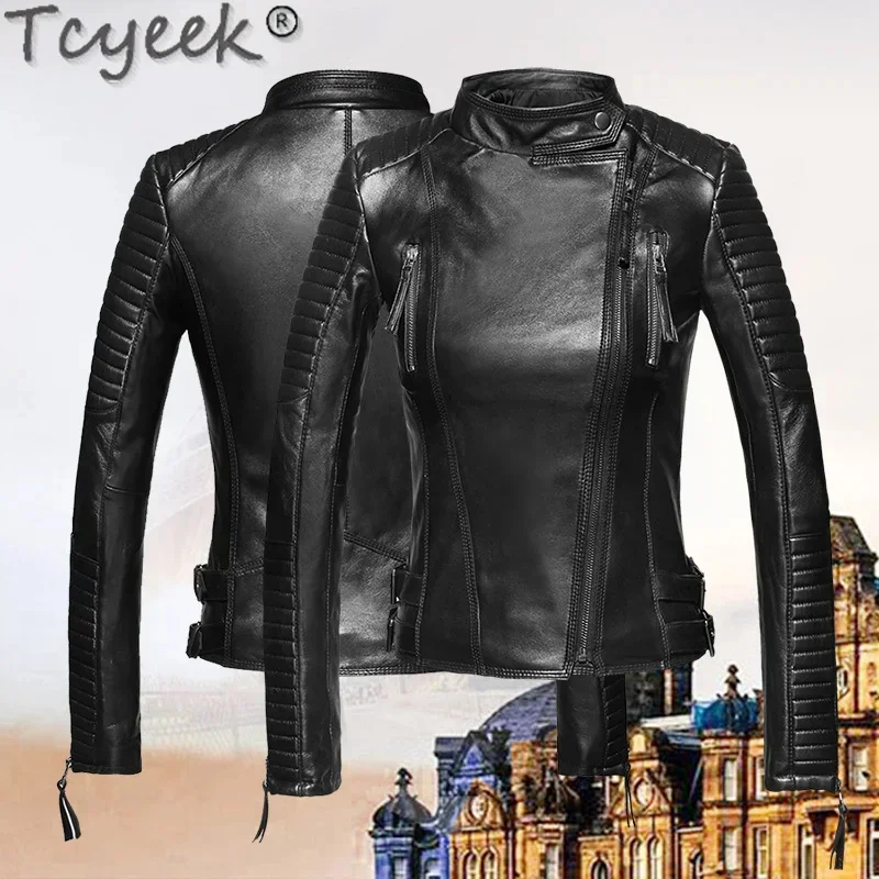 

Sheepskin Tcyeek Genuine Motorcycle Women's Leather Spring Short Coat Women Clothes Slim Jackets Chaquetas