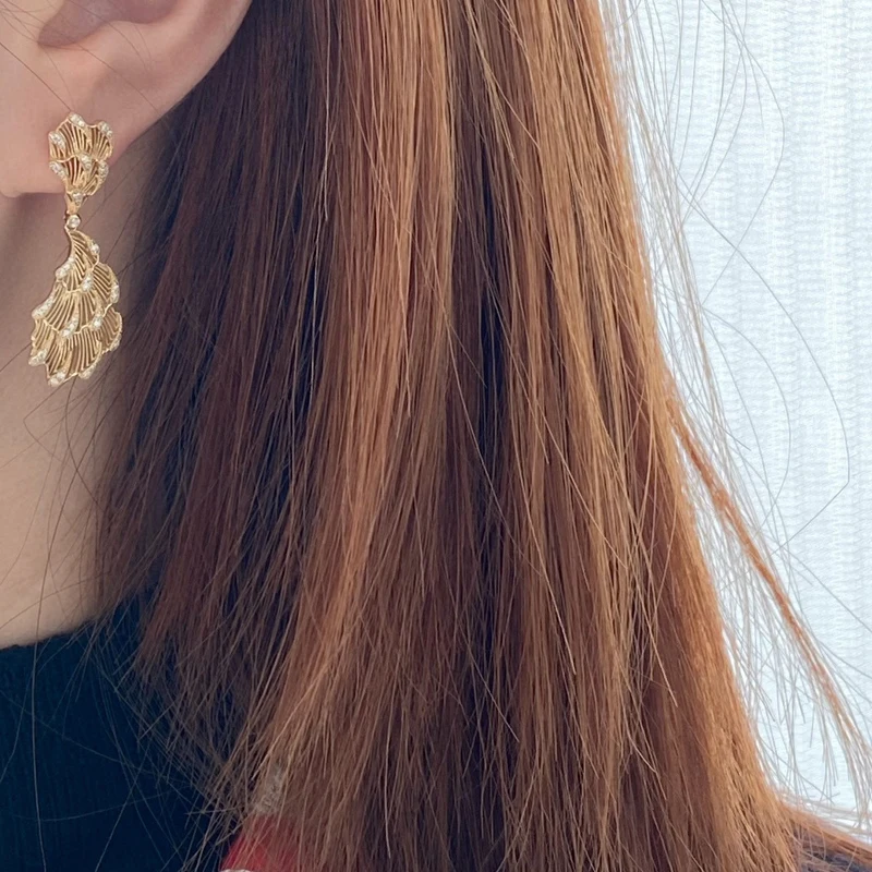 Aazuo Luxury Jewelry 18K Solid Yellow Gold Real Diamonds 0.30ct Fashion Leaves  Drop Earrings Gifted For Women Wedding Party