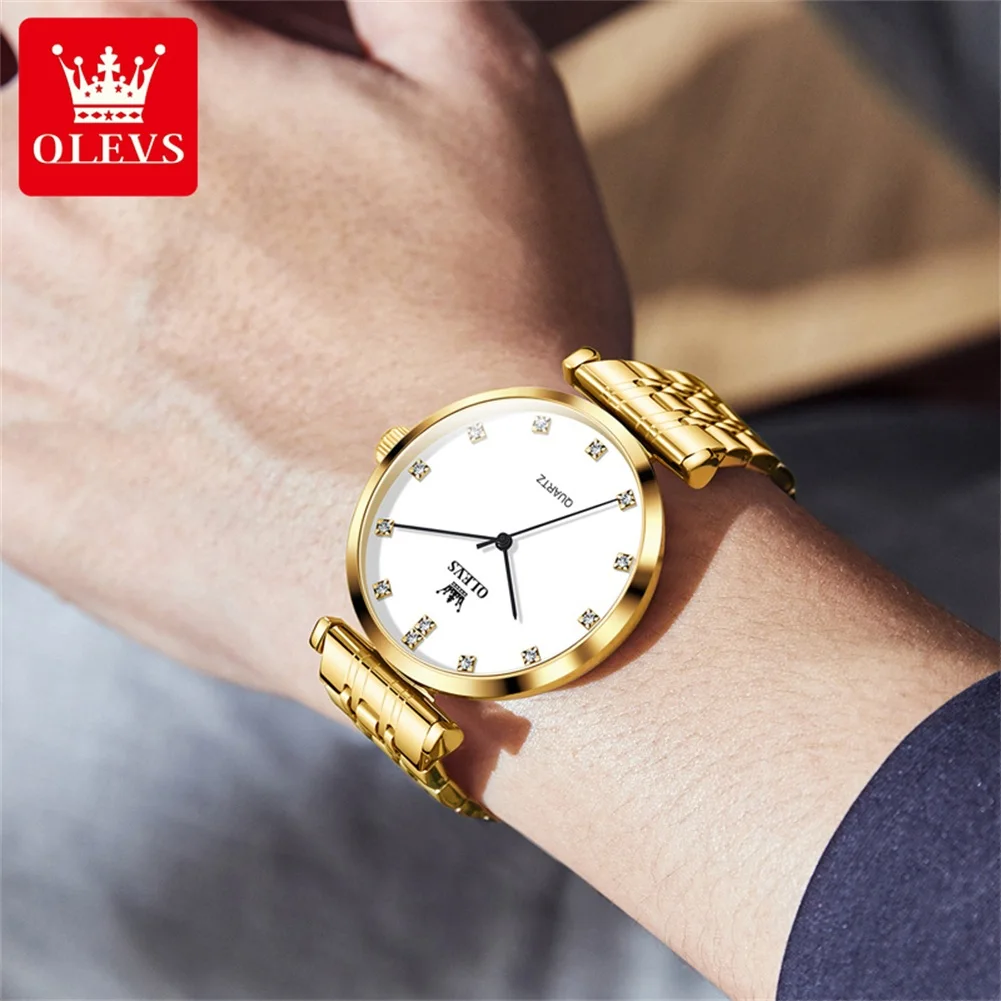 OLEVS 5596 Top Brand Business Quartz Watch For Men Original Luxury Stainless Steel Man Watches Waterproof Diamond Hand Clock