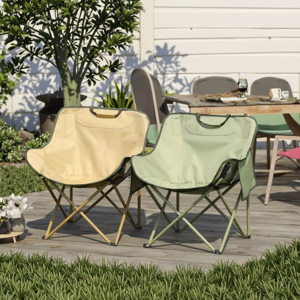 Portable Stainless Steel and Oxford Fabric Moon Chair Solid Wood Outdoor Furniture for Travel Beach Garden Patio
