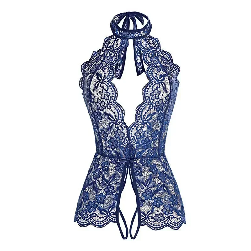 セクシーな女性用レースホルターロンパース、ホルターストラップノースリーブパジャマ、様々な色が選べる、コルセット風レディースボディスーツ