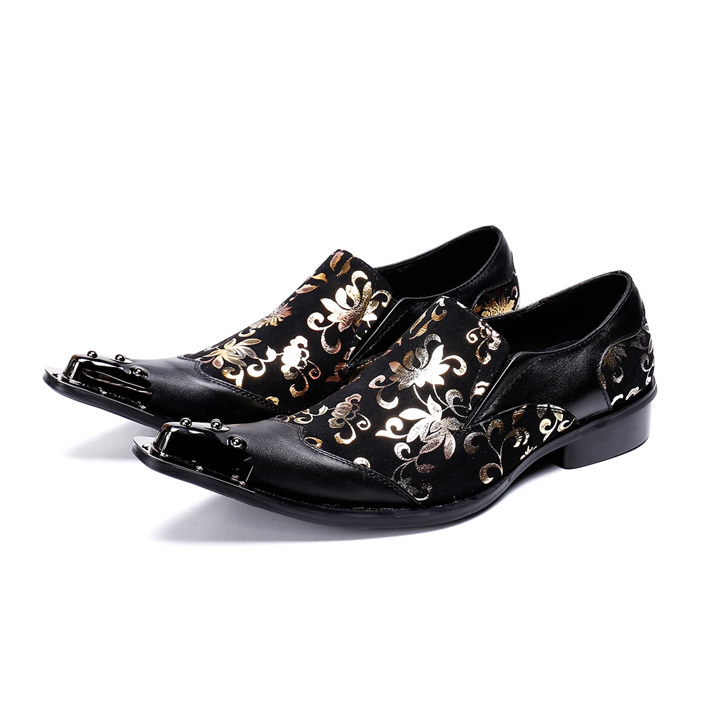 New Gold Floral Print Patchwork Men Suede Leather Formal Shoes Metal  Pointed Toe Man Big Size Black Wedding Party Oxford Shoes - AliExpress 322