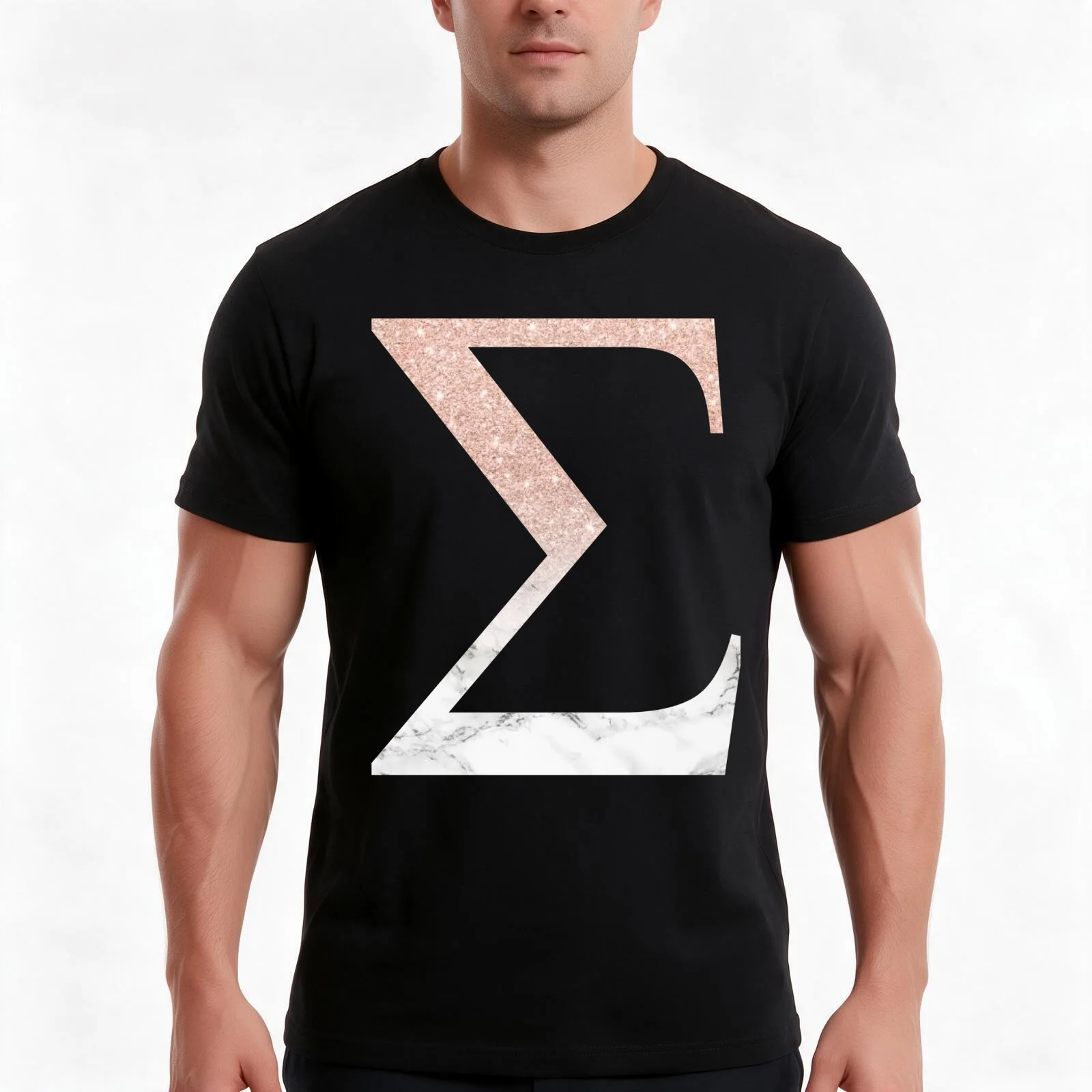 Rose Gold Glitter and Marble Sigma T-Shirt Summer Casual Cotton Tee Oversized Streetwear Tops Vintage Graphic Print