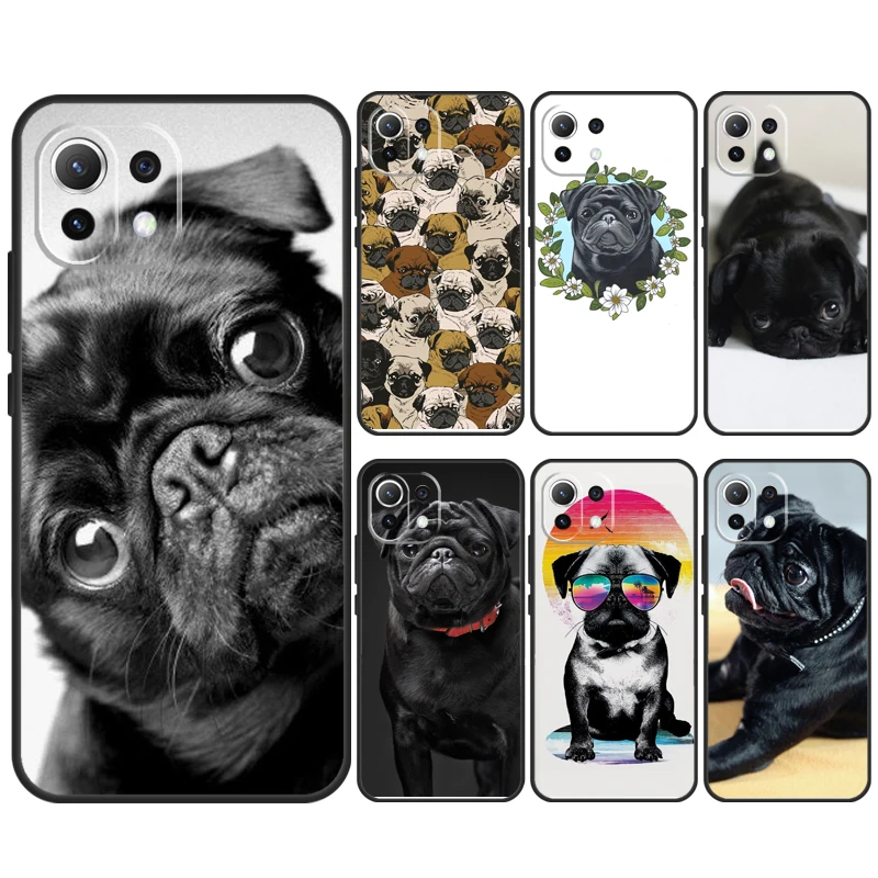 Capa preta bonito do cão Pug, Capa para Xiaomi 14 Pro, 13 Ultra, 11T, 12T, 12 Lite, POCO X6 Pro, M6, X3, X4, X5, M5s, F3, f5
