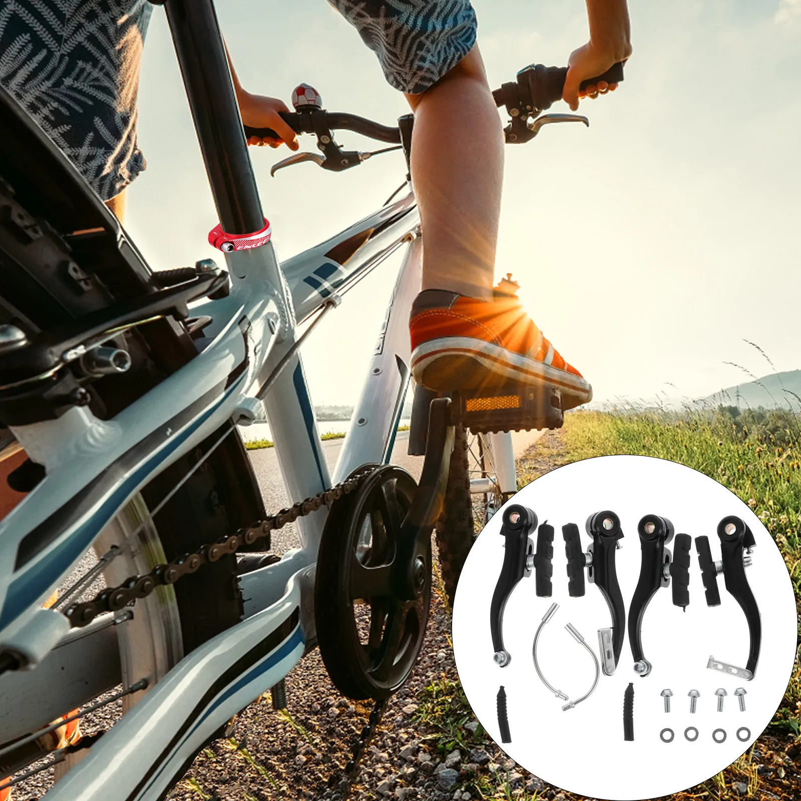 

1Set Universal Kit for Mountain Bike Made of Aluminum Alloy and Rubber Strong Braking Power Easy Installation Bike Brake