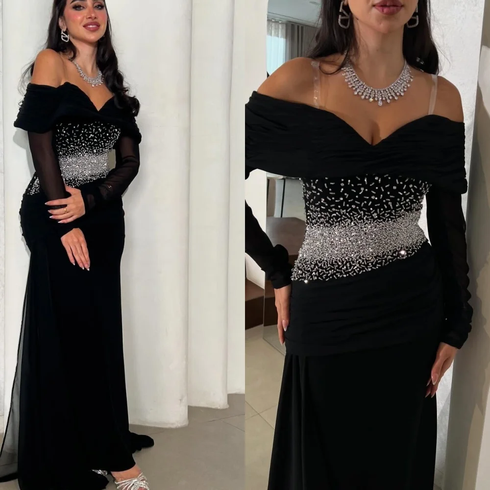 

Роскошное вечернее платье с открытыми плечами и длинными рукавами по индивидуальному заказу, шифоновые платья для выпускного вечера высокого качества, темпераментные вечерние платья