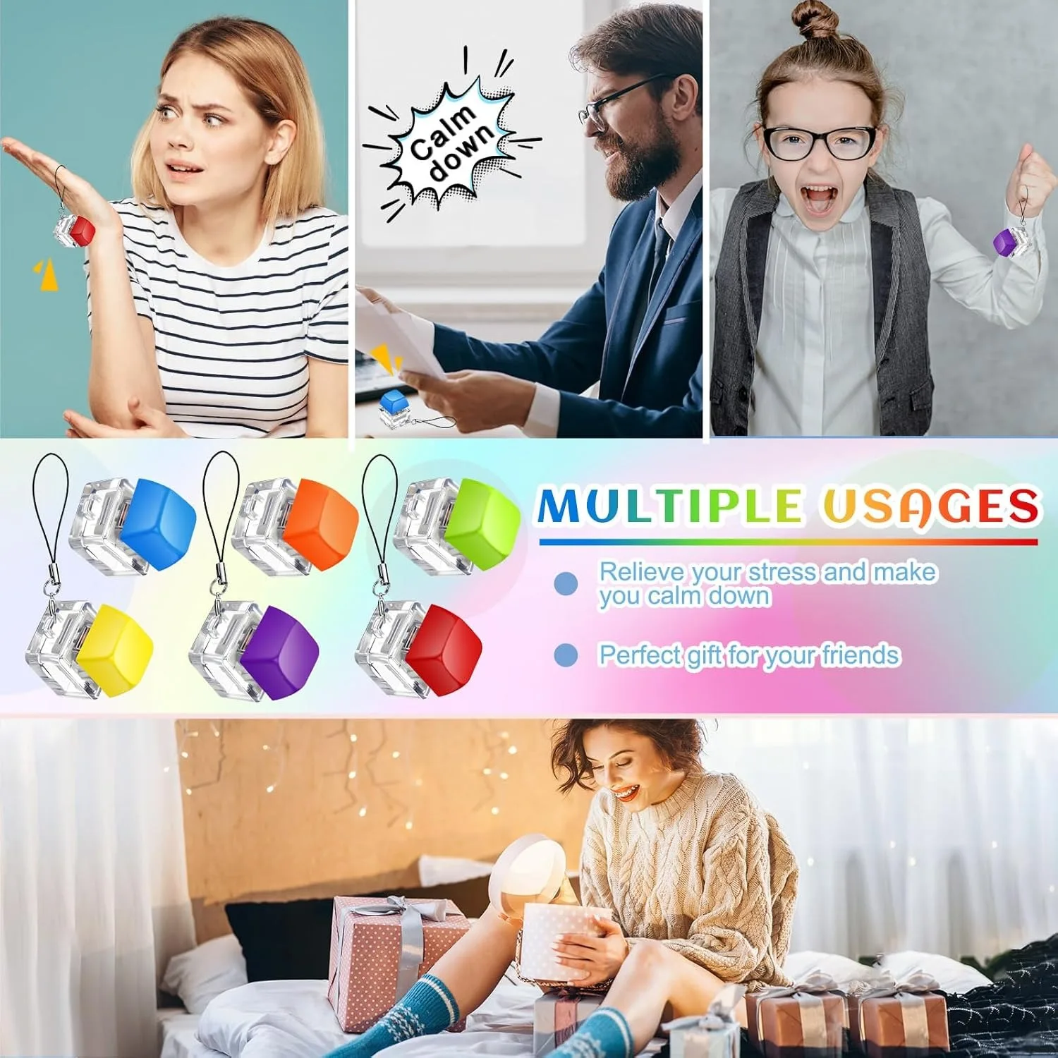 3/6PCS Toetsenbord Fidget Speelgoed Toetsenbord Sleutelhanger Decompressie Speelgoed Knop Stress Relief Cadeaus voor Kantoor School