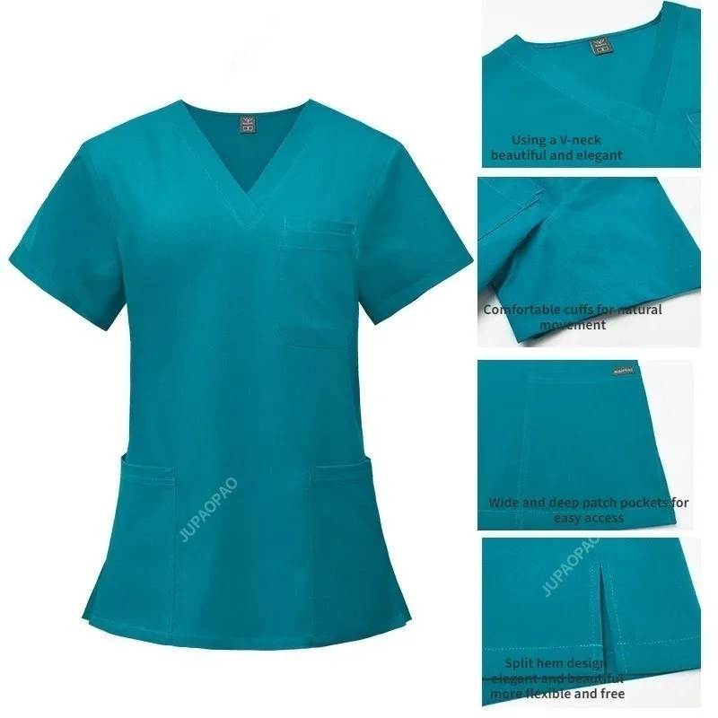 Multicolour Pet Grooming Doctor Scrubs Uniforms Jogger Suits Short Sleeved V-neck Tops Pocket Pants Nursing Sets Medical Clothes