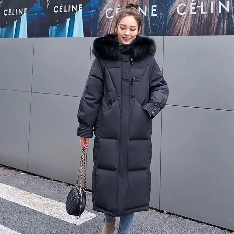 2023 Winter New Loose Cotton Coat Women's Long Knee Length Korean Version Loose Fat mm Thickened Slim Cotton Jacket Solid Color