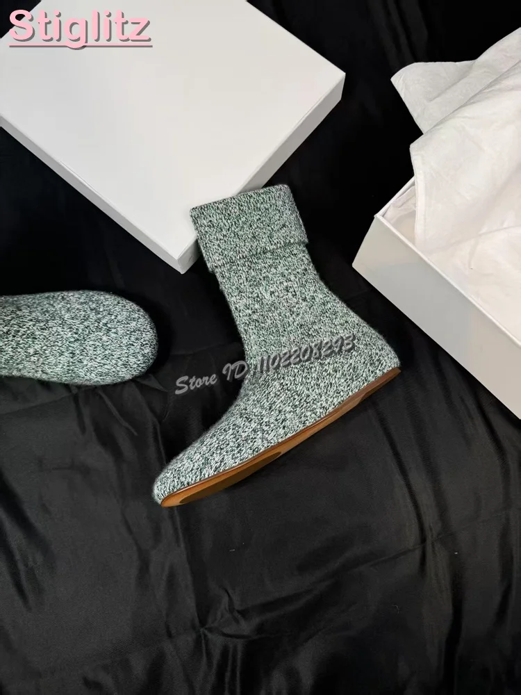 محبوك جولة تو شقة تمتد الأحذية الصلبة الانزلاق على منتصف العجل الجوارب الأحذية 2025 الخريف جديد أزياء المرأة أحذية دافئة نمط الشارع #3