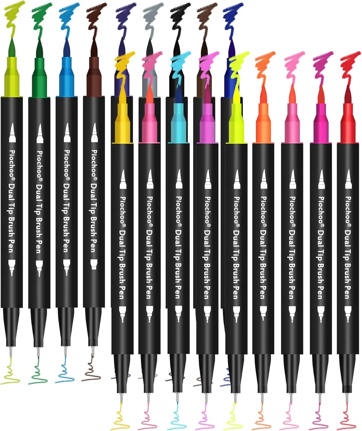 

18 Colors Dual Tip Markers, Fine & Brush Tips for Adult Coloring, No Bleed Art Supplies