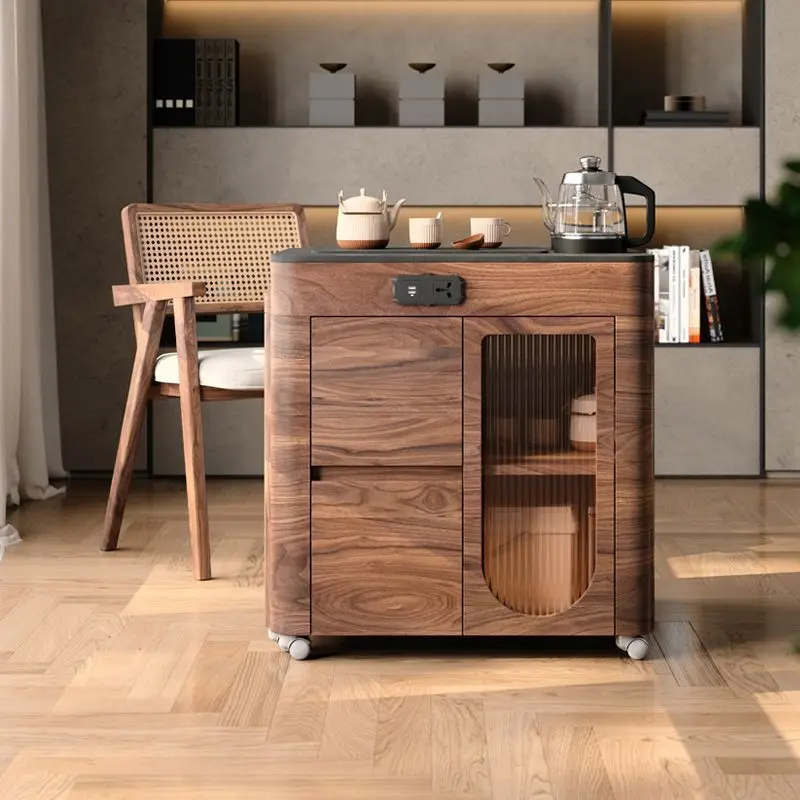 Balcony table and chair combination, household small apartment, multi-functional creative cart, solid wood folding movable