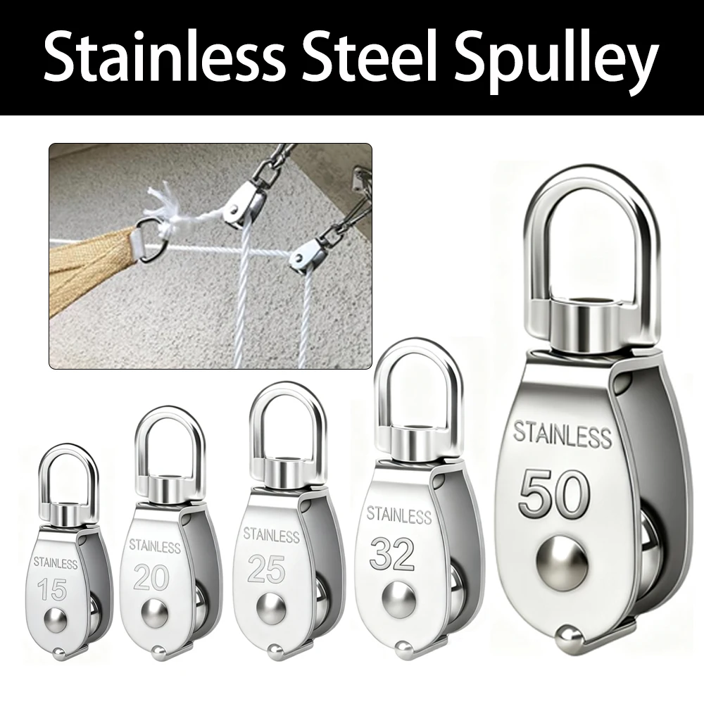 

1PCS 304 Stainless Steel Pulley M15 M20 M25 M32 M50 Single Wheel Swivel Lifting Rope Pulley Set Lifting Wheel Tools