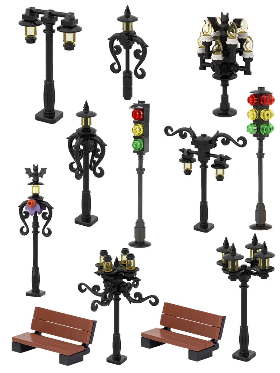 Stadt Serie Straße Licht MOC Bausteine DIY Montieren Straße Lampe Halloween Bat Lampe Modell Teile Ziegel Spielzeug – Detail 1