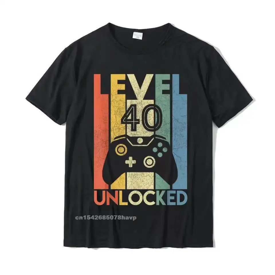 Level 40 Unlocked Funny Video Gamer 40th Birthday Gift T- Printed on For Men Wholesale Cotton T Shirts Party