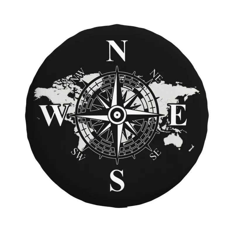 Compass With World Map Spare Tire Cover for Mitsubishi Pajero Jeep RV SUV Camper Car Navigate AdventureWheel Protector Covers