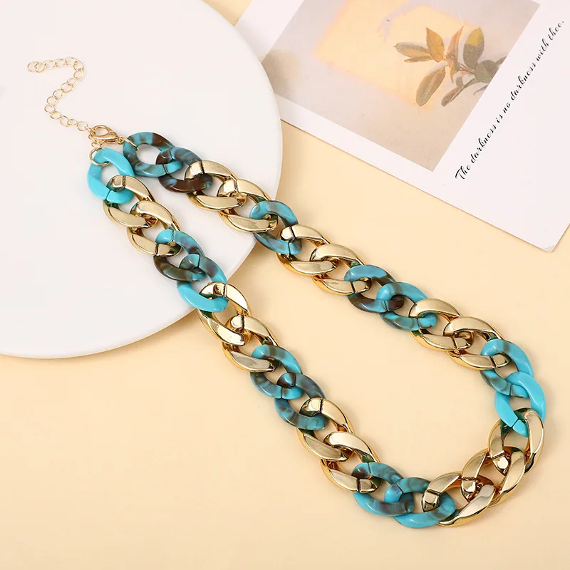 Candy Color Acrylic Link Chain Resin Lobster Clasp Choker Collar Necklaces Classic New Design Jewelry for Women Birthday Gift