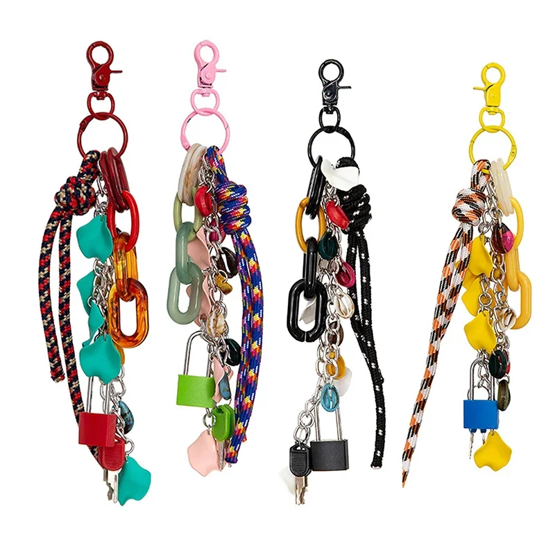 Acrylic Bag Charms Keychain Lock Chain Colorful Rope for Lady Handbag Hanging Decor Ornaments Phone Car Key Holder Accessories