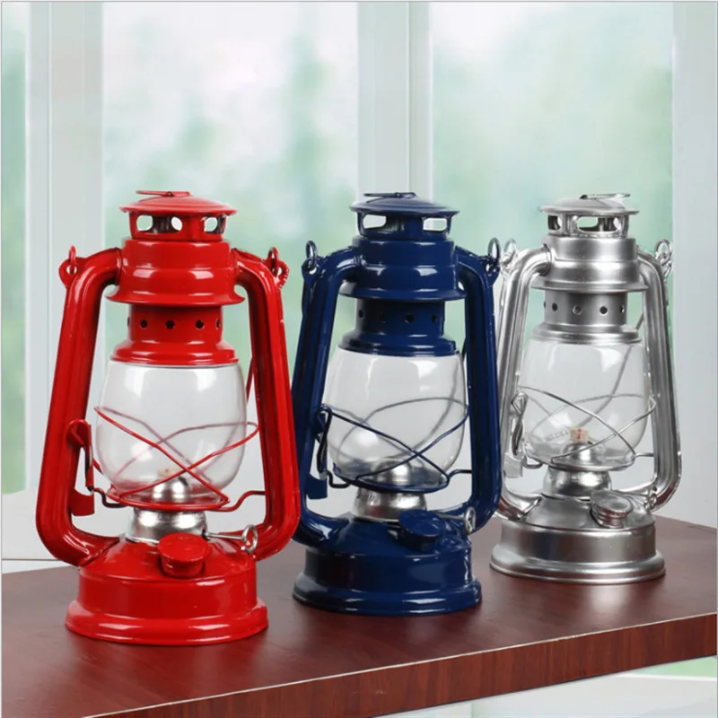 19cm Retro Outdoor Camping Kerosene Lamp Oil Light Lantern Style Decor Multifunction Iron Camping Lamp Mediterranean Style Decor